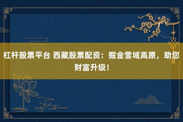 杠杆股票平台 西藏股票配资：掘金雪域高原，助您财富升级！