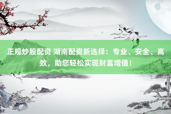 正规炒股配资 湖南配资新选择：专业、安全、高效，助您轻松实现财富增值！