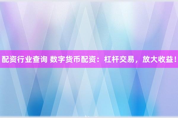 配资行业查询 数字货币配资：杠杆交易，放大收益！