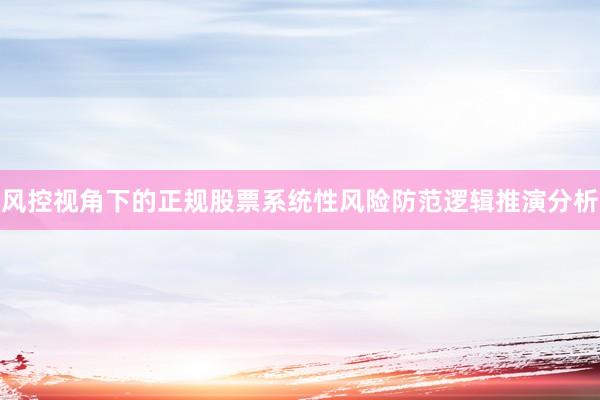 风控视角下的正规股票系统性风险防范逻辑推演分析